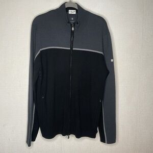 Victorinox 100% Wool Full Zip MockNeck Swiss Army Sweater Men Size XL Gray/Black
